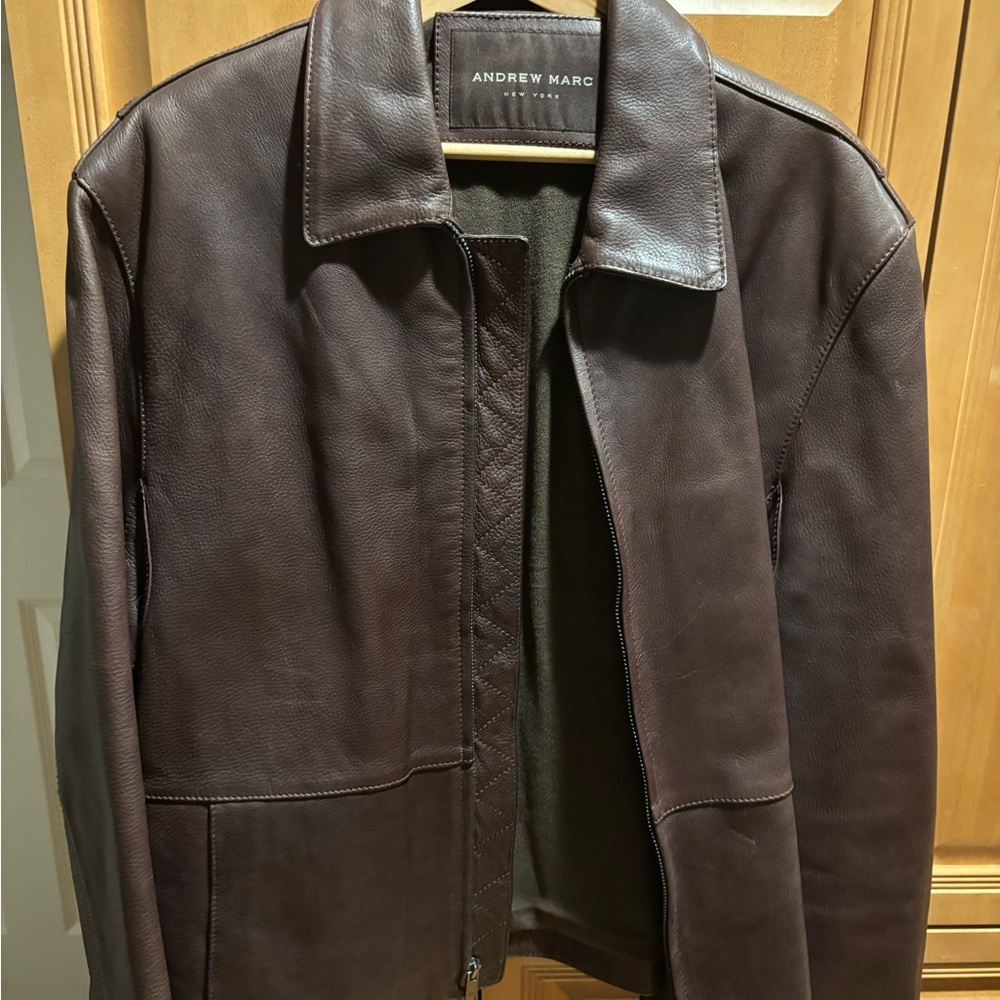 Andrew Marc Brown Leather Jacket Size Mens Large